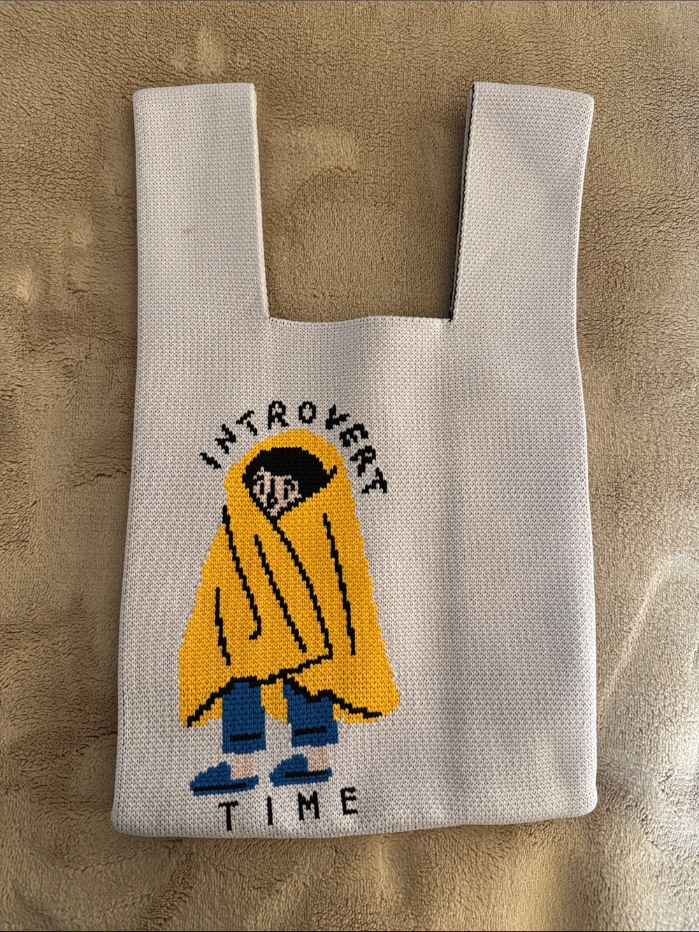 Introvert Time Cartoon Knit Tote